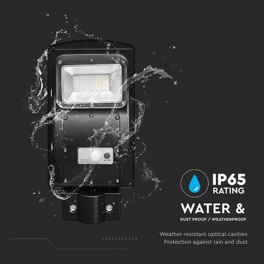 Світлодіодний регульований сонячний вуличний ліхтар із датчиком руху та сутінків LED/6W/3,2V 6000K IP65 5000 mAh чорний + дистанційне керування