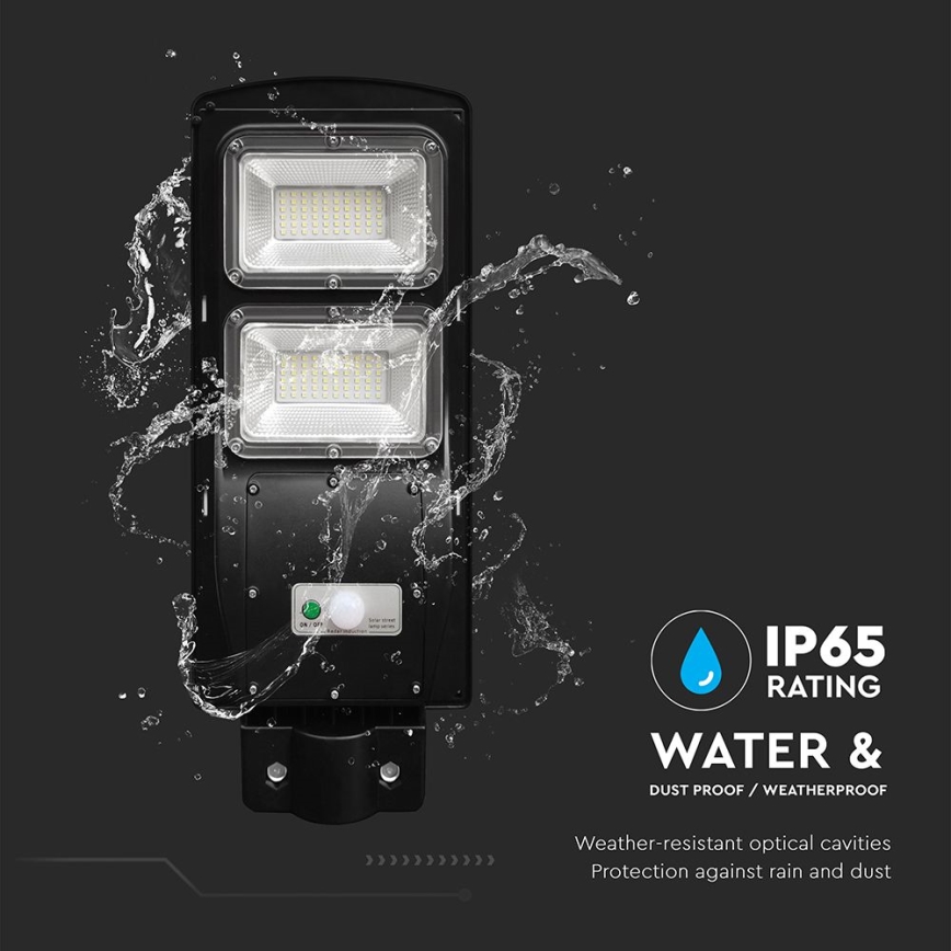 Світлодіодний регульований сонячний вуличний ліхтар із датчиком руху та сутінків LED/8W/3,2V 6000K IP65 9000 mAh чорний + дистанційне керування
