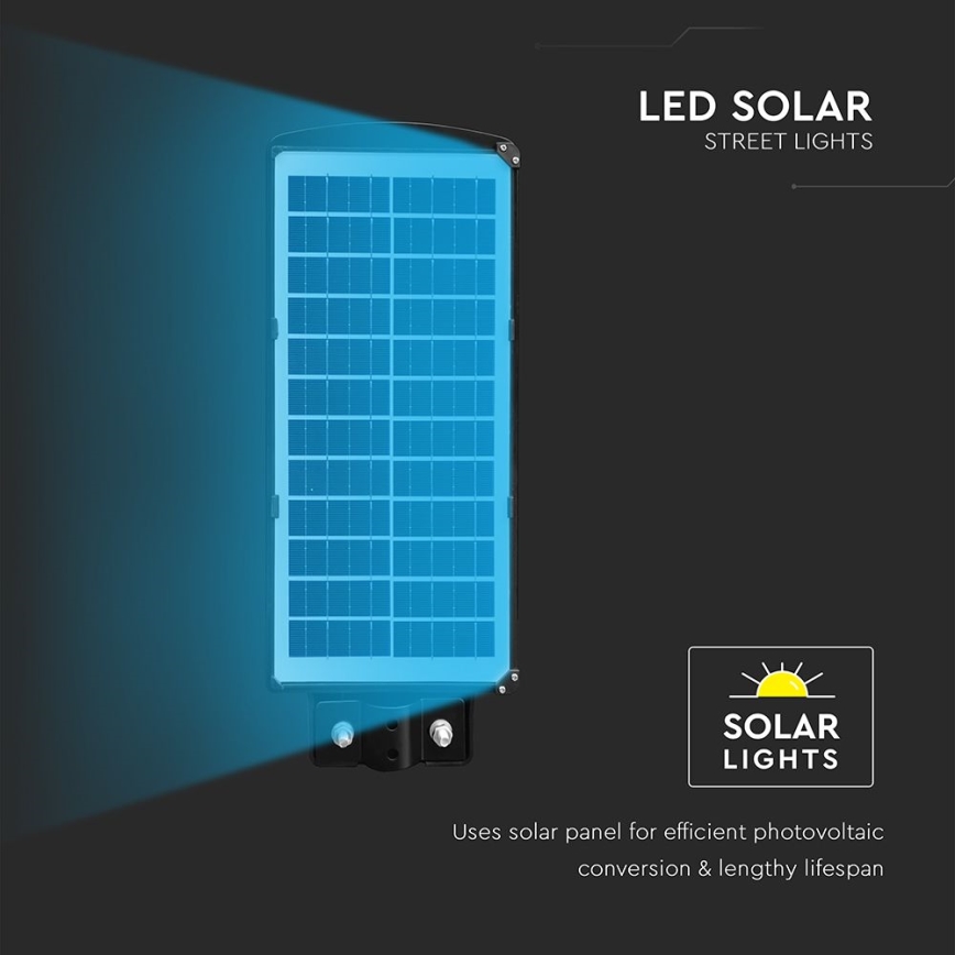 Світлодіодний регульований сонячний вуличний ліхтар із датчиком руху та сутінків LED/8W/3,2V 6000K IP65 9000 mAh чорний + дистанційне керування