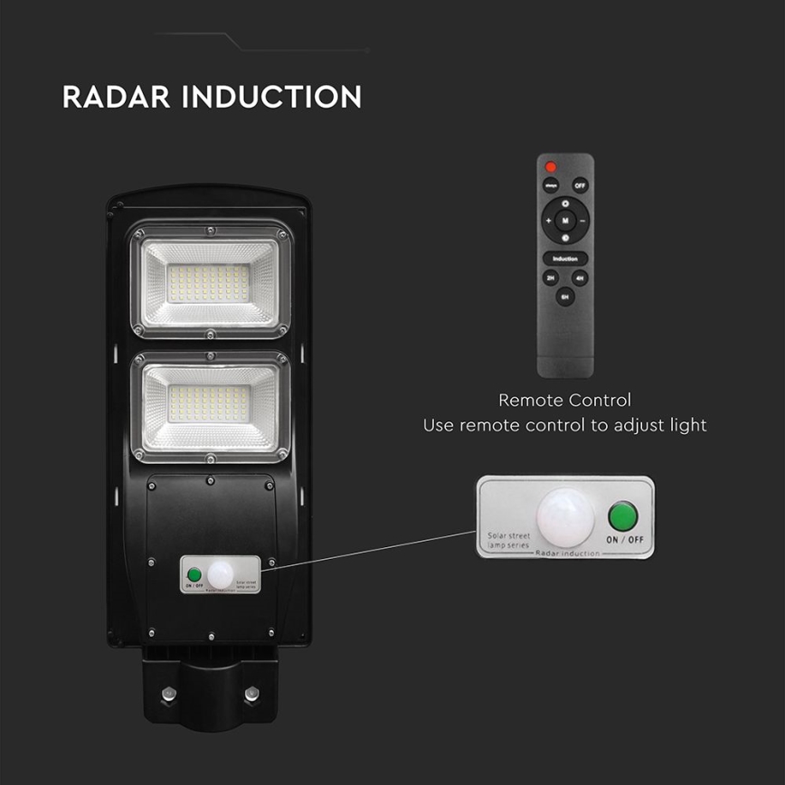 Світлодіодний регульований сонячний вуличний ліхтар із датчиком руху та сутінків LED/8W/3,2V 6000K IP65 9000 mAh чорний + дистанційне керування