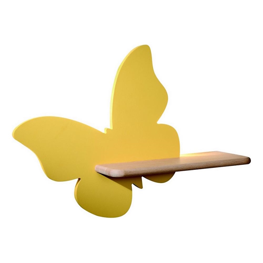 Світлодіодний дитячий настінний світильник з полицею BUTTERFLY LED/5W/230V жовтий/дерево,