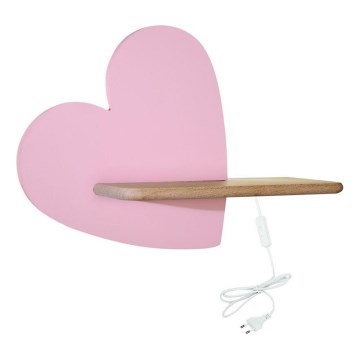 Світлодіодний дитячий настінний світильник з полицею HEART LED/5W/230V рожевий/дерево,