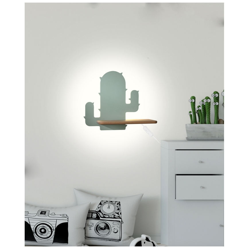 Світлодіодний дитячий настінний світильник з поличкою CACTUS LED/4W/230V зелений/дерево