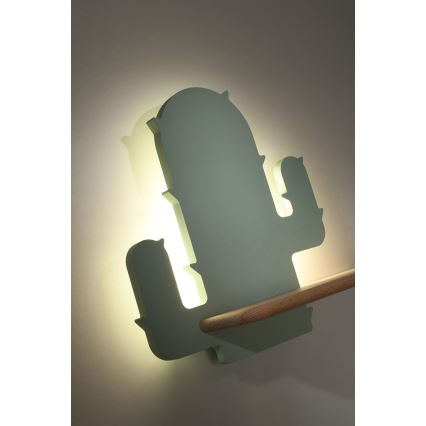 Світлодіодний дитячий настінний світильник з поличкою CACTUS LED/4W/230V зелений/дерево