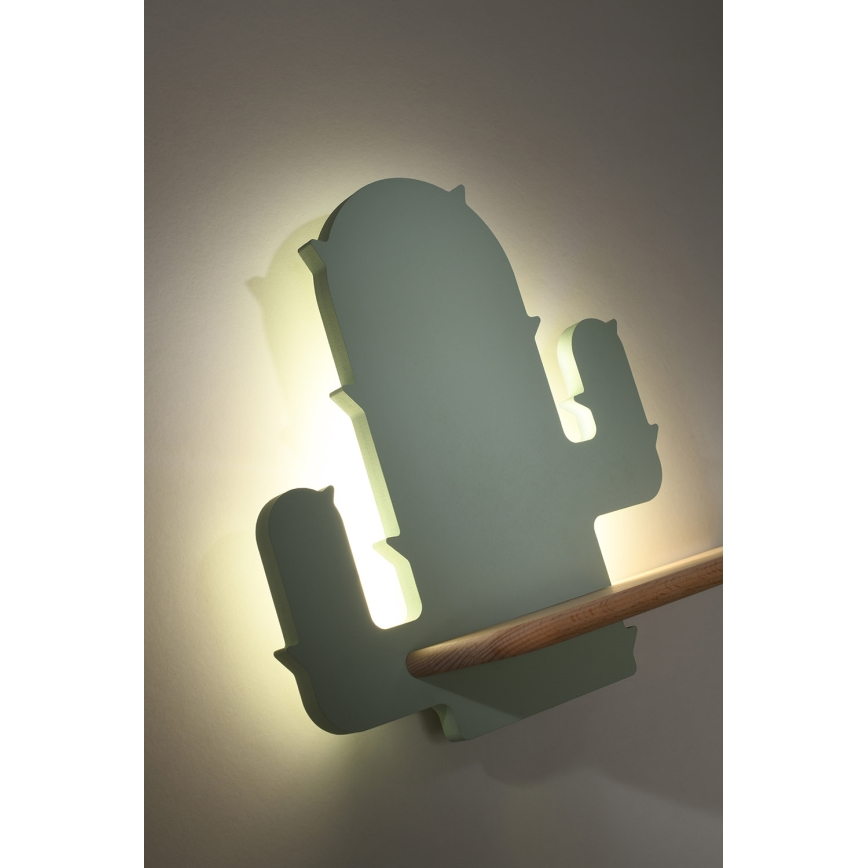 Світлодіодний дитячий настінний світильник з поличкою CACTUS LED/4W/230V зелений/дерево