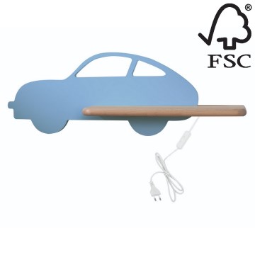 Світлодіодний дитячий настінний світильник з поличкою CAR LED/5W/230V синій/дерево