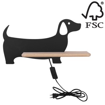 Світлодіодний дитячий настінний світильник з поличкою DOG LED/5W/230V чорний/дерево