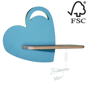 Світлодіодний дитячий настінний світильник з поличкою HEART LED/5W/230V синій/дерево