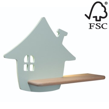 Світлодіодний дитячий настінний світильник з поличкою HOUSE LED/4W/230V зелений/дерево