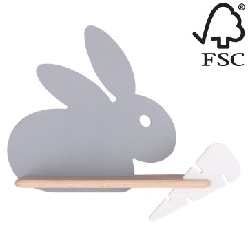 Світлодіодний дитячий настінний світильник з поличкою RABBIT LED/4W/230V сірий/білий/дерево
