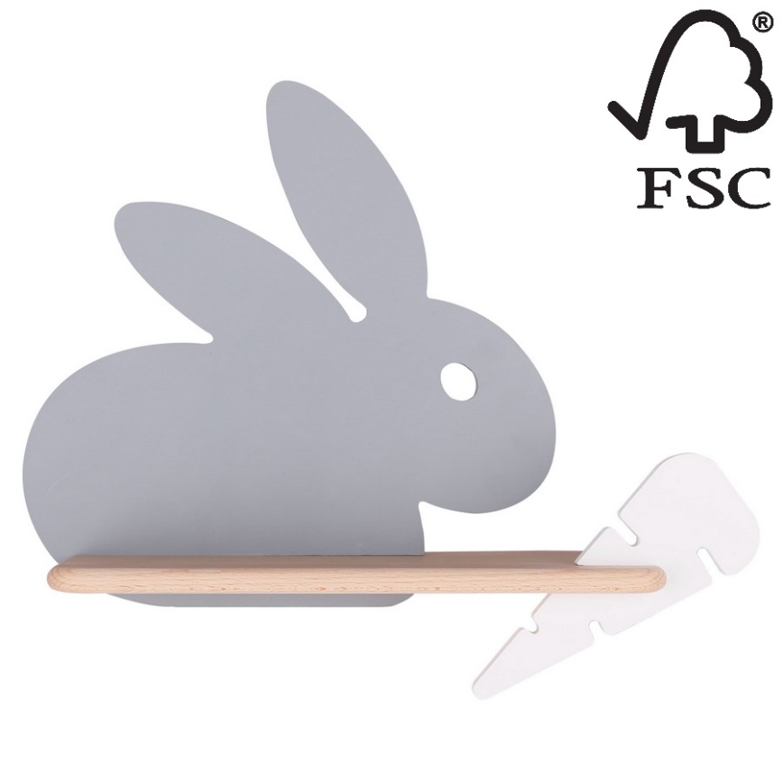 Світлодіодний дитячий настінний світильник з поличкою RABBIT LED/4W/230V сірий/білий/дерево