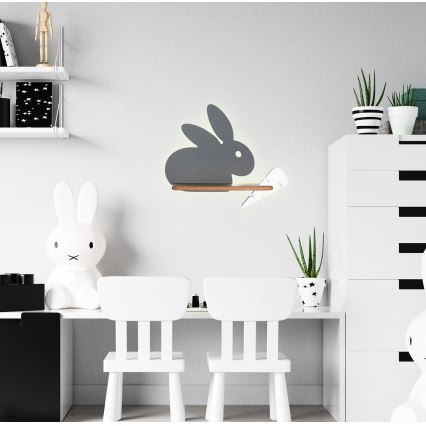 Світлодіодний дитячий настінний світильник з поличкою RABBIT LED/4W/230V сірий/білий/дерево