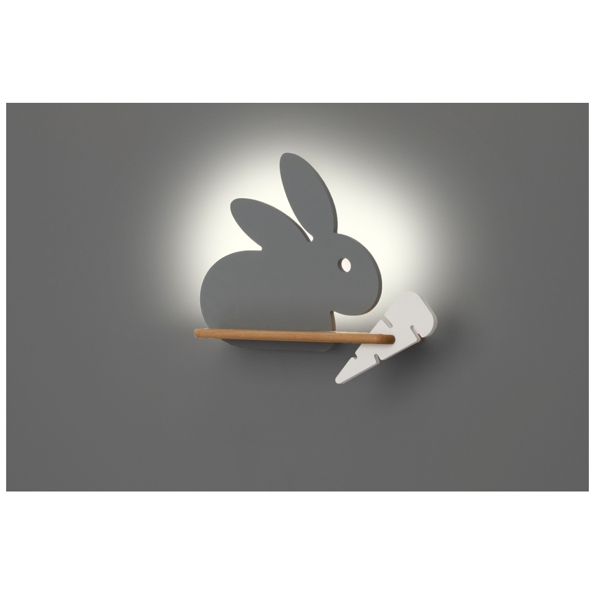 Світлодіодний дитячий настінний світильник з поличкою RABBIT LED/4W/230V сірий/білий/дерево