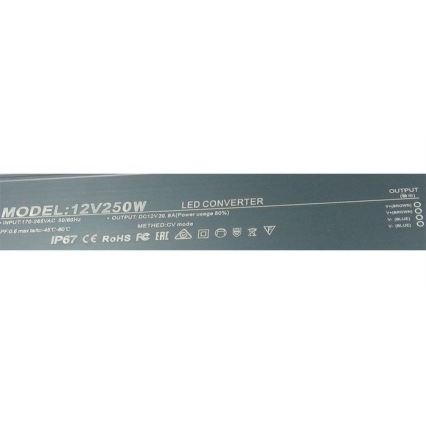 Світлодіодний електронний трансформатор 250W/12V IP67