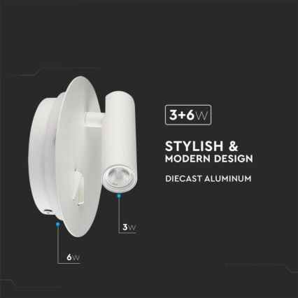 Світлодіодний настінний світильник LED/3W/230V + LED/6W/230V 3000K білий