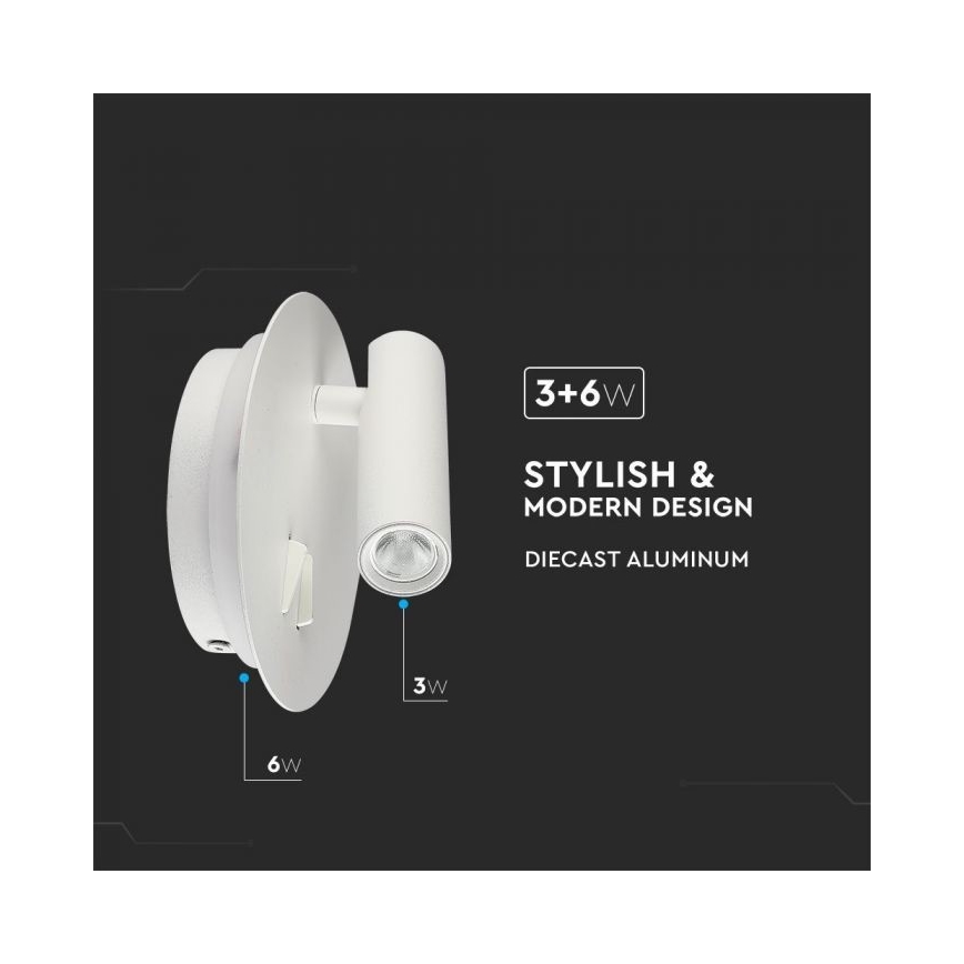 Світлодіодний настінний світильник LED/3W/230V + LED/6W/230V 3000K білий