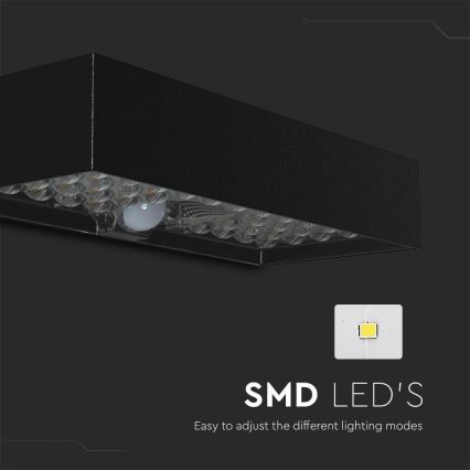 Світлодіодний настінний світильник з датчиком на сонячній батареї LED/6W/3,7V IP65 4000K 3000 mAh чорний