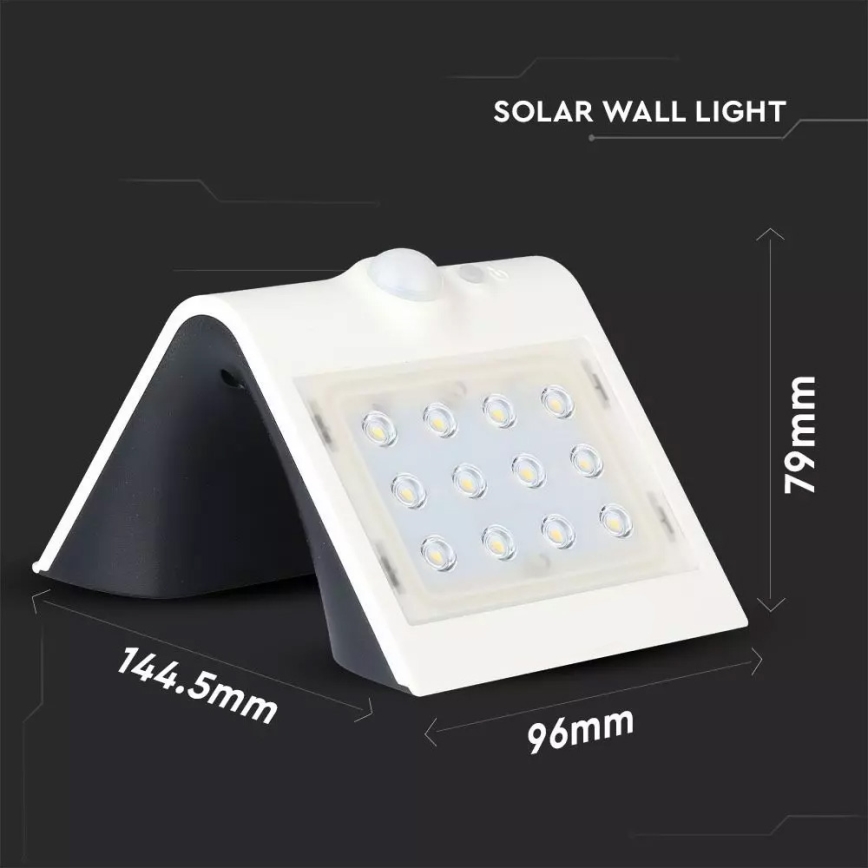 Світлодіодний настінний світильник з датчиком на сонячній батареї LED/1.5W/3,7V IP65 1200 mAh