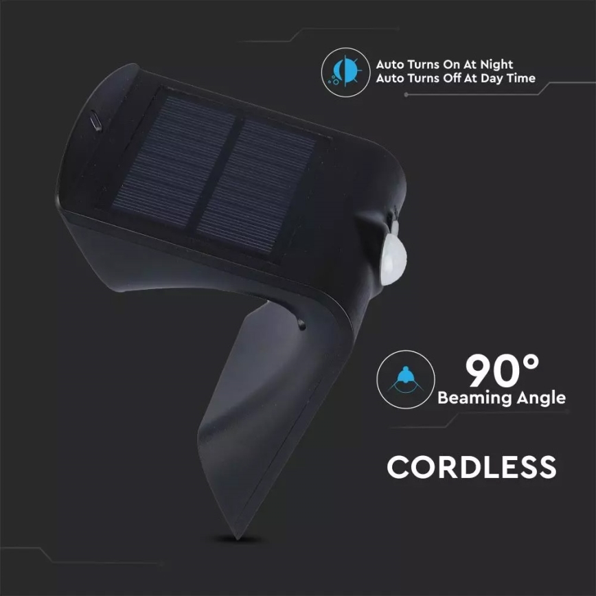 Світлодіодний настінний світильник з датчиком на сонячній батареї LED/1.5W/3,7V IP65 1200 mAh
