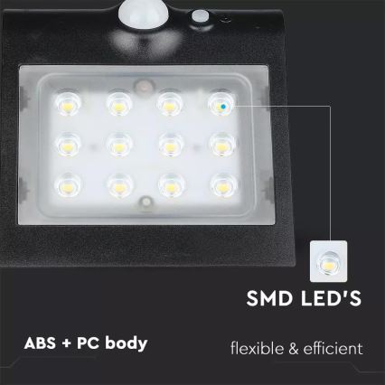 Світлодіодний настінний світильник з датчиком на сонячній батареї LED/1.5W/3,7V IP65 1200 mAh