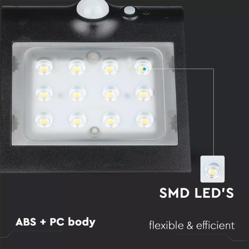 Світлодіодний настінний світильник з датчиком на сонячній батареї LED/1.5W/3,7V IP65 1200 mAh