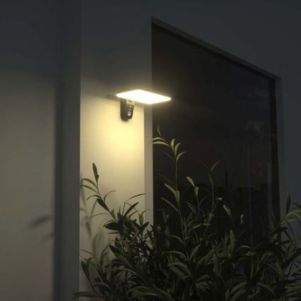 Світлодіодний настінний світильник з датчиком на сонячній батареї LED/15W/3,2V 4000K/6000K IP65 чорний