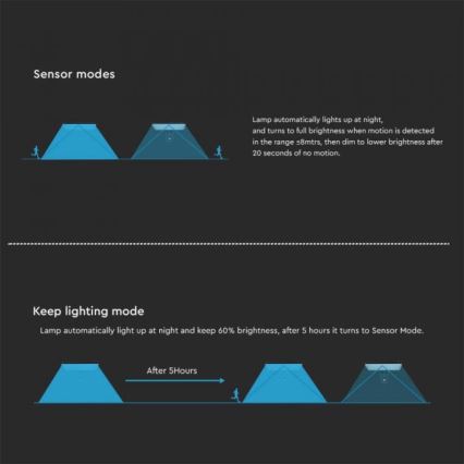 Світлодіодний настінний світильник з датчиком на сонячній батареї LED/15W/3,2V 4000K/6000K IP65 чорний