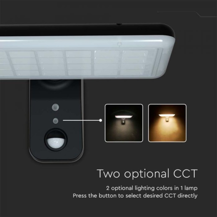 Світлодіодний настінний світильник з датчиком на сонячній батареї LED/15W/3,2V 4000K/6000K IP65 чорний