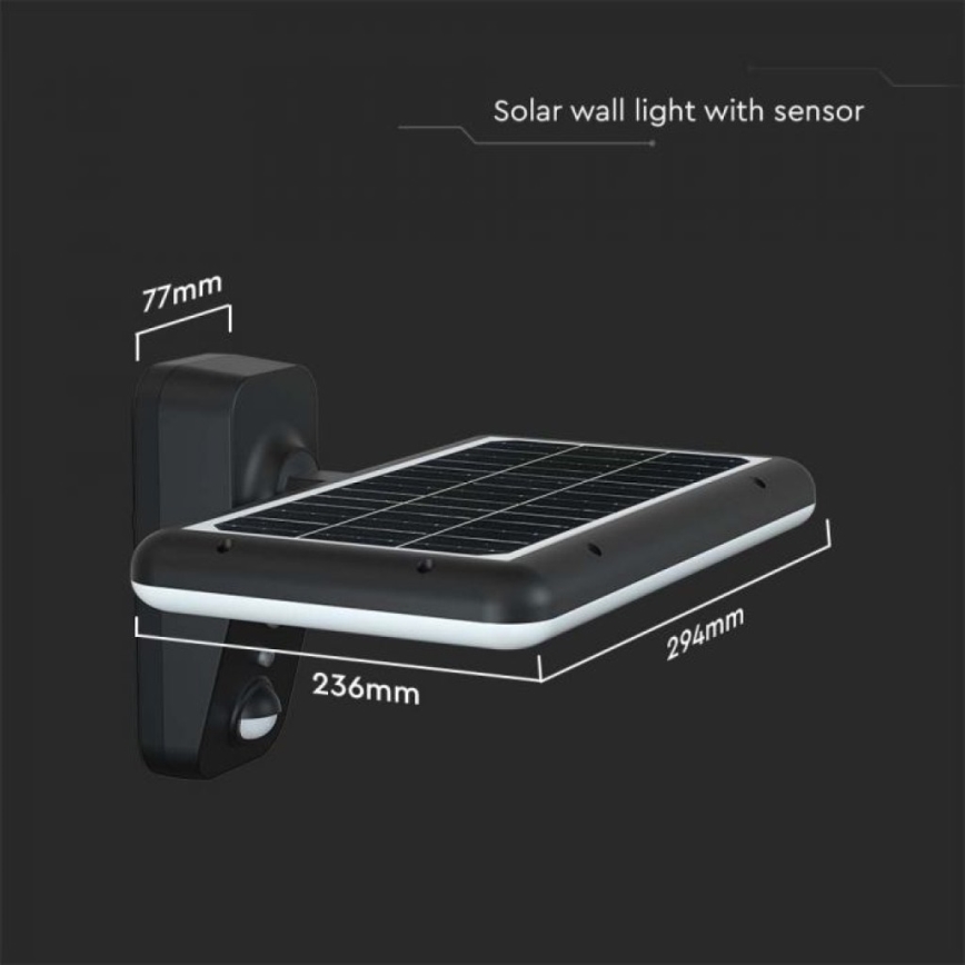 Світлодіодний настінний світильник з датчиком на сонячній батареї LED/15W/3,2V 4000K/6000K IP65 чорний
