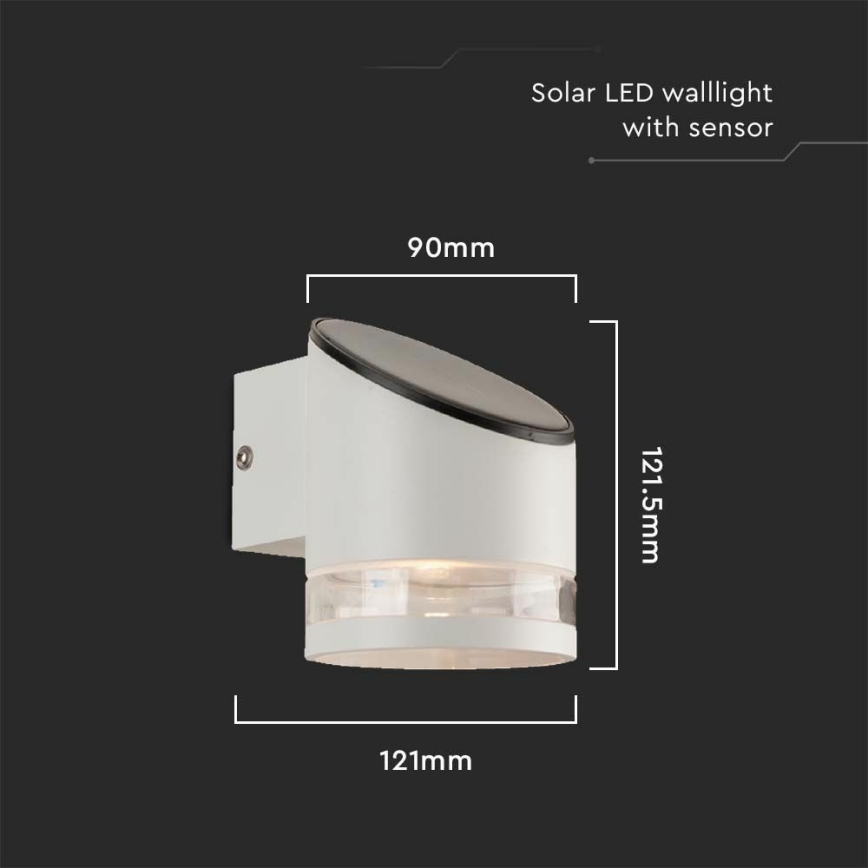 Світлодіодний настінний світильник з датчиком на сонячній батареї LED/1W/3,7V IP54 3000K 1200 mAh білий
