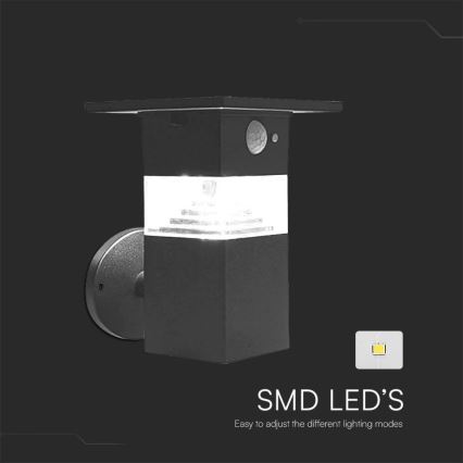 Світлодіодний настінний світильник з датчиком на сонячній батареї LED/2,5W/3,7V IP54 3000K