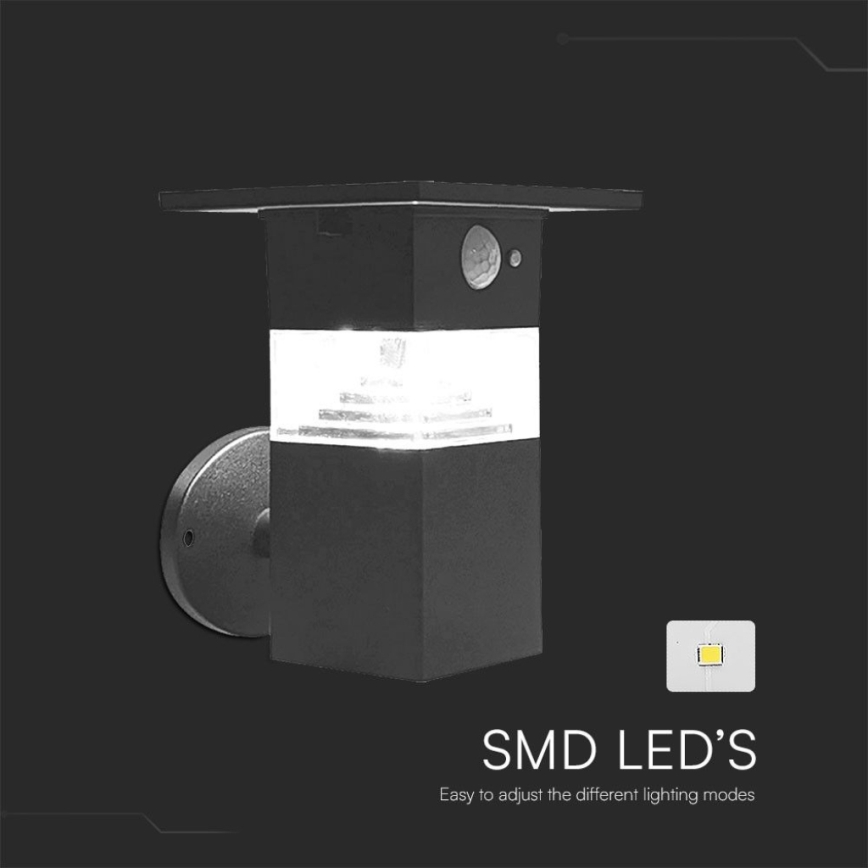 Світлодіодний настінний світильник з датчиком на сонячній батареї LED/2,5W/3,7V IP54 3000K