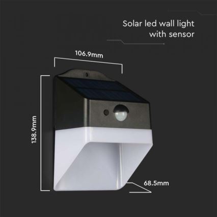 Світлодіодний настінний світильник з датчиком на сонячній батареї LED/2W/3,7V 4000K IP65