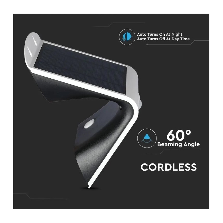 Світлодіодний настінний світильник з датчиком на сонячній батареї LED/3W/3,7V 3000/4000K IP65 2000 mAh білий