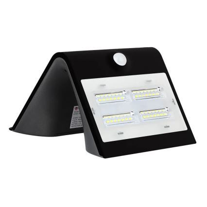 Світлодіодний настінний світильник з датчиком на сонячній батареї LED/3W/3,7V 3000/4000K IP65 2000 mAh чорний