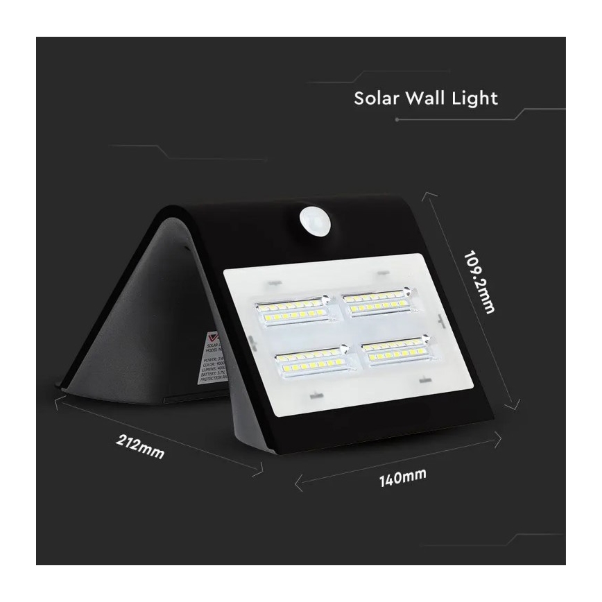 Світлодіодний настінний світильник з датчиком на сонячній батареї LED/3W/3,7V 3000/4000K IP65 2000 mAh чорний