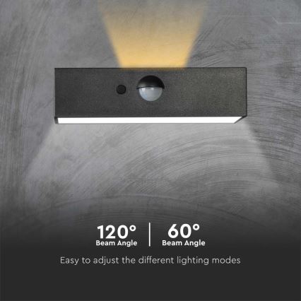 Світлодіодний настінний світильник з датчиком на сонячній батареї LED/3W/3,7V 3000K/4000K IP65 1200 mAh чорний