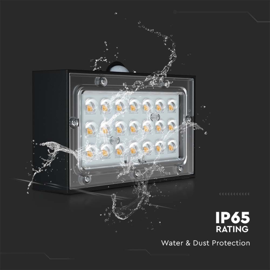 Світлодіодний настінний світильник з датчиком на сонячній батареї LED/3W/3,7V 3000K/4000K IP65 1200 mAh чорний