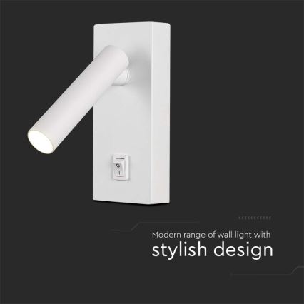 Світлодіодний настінний точковий світильник з вимикачем LED/2W/230V 3000K білий