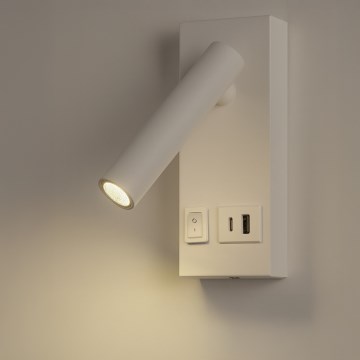 Світлодіодний настінний точковий світильник з USB LED/2W/230V білий