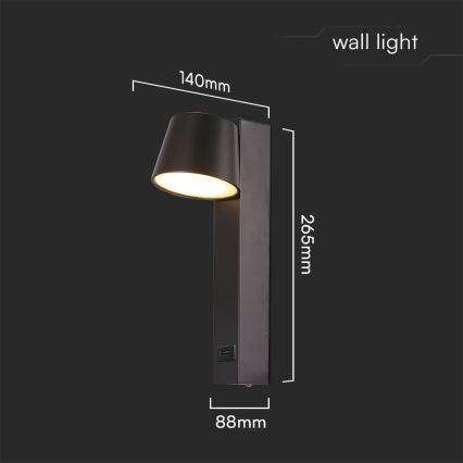 Світлодіодний настінний точковий світильник з USB-портом LED/8W/230V 3000K