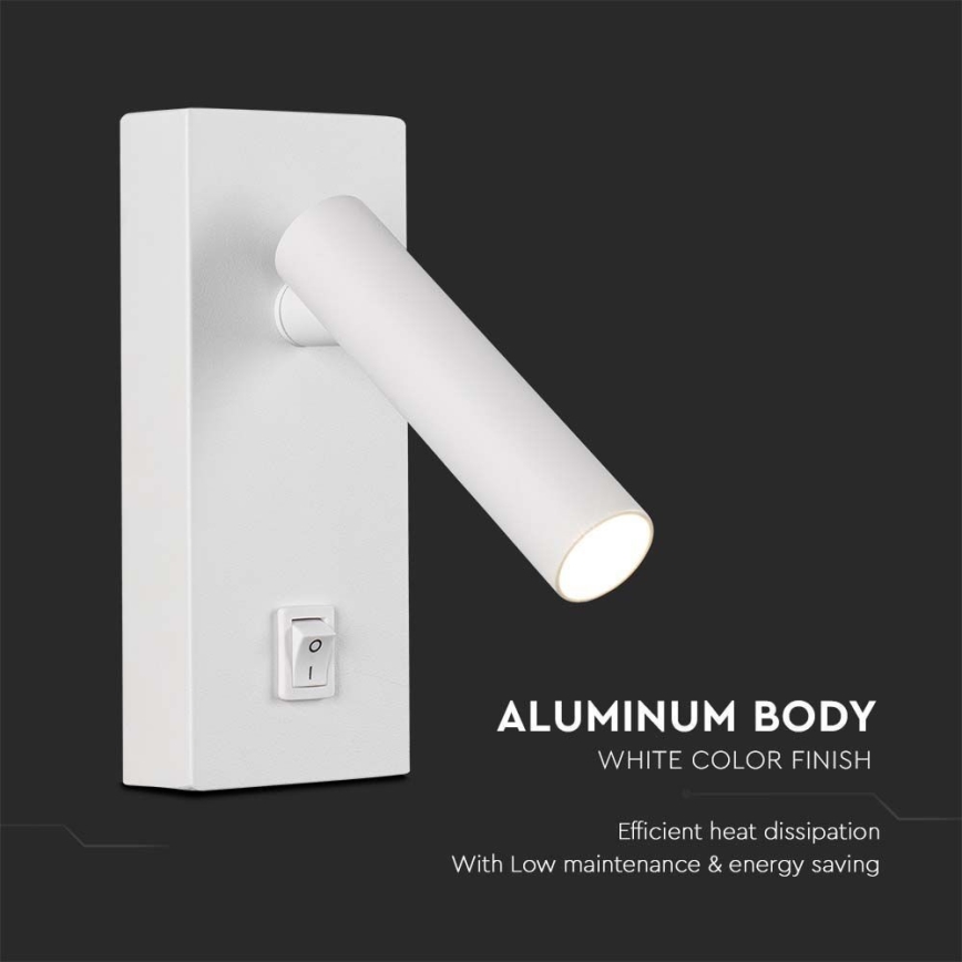 Світлодіодний настінний точковий світильник з вимикачем LED/2W/230V 3000K білий