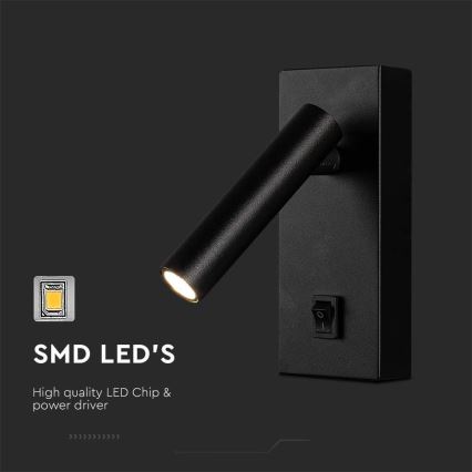 Світлодіодний настінний точковий світильник LED/2W/230V 4000K чорний