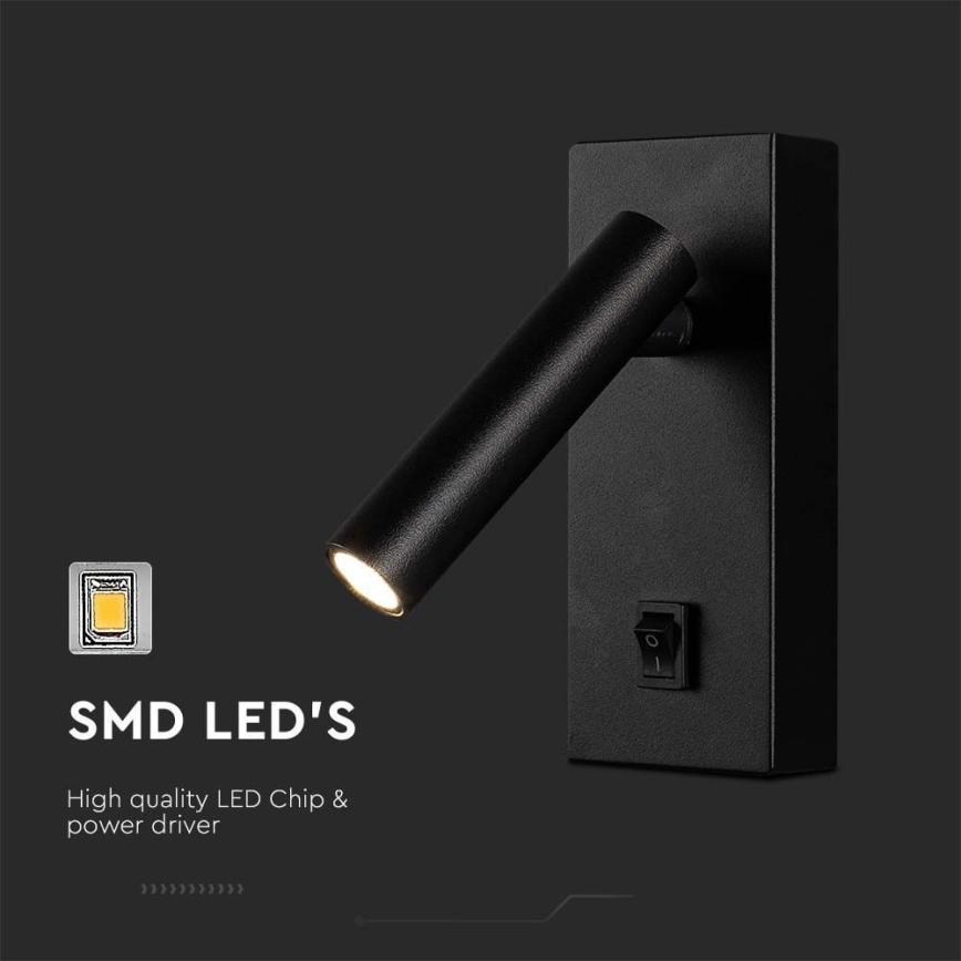 Світлодіодний настінний точковий світильник LED/2W/230V 4000K чорний