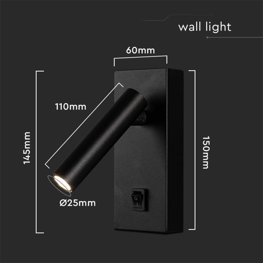 Світлодіодний настінний точковий світильник LED/2W/230V 4000K чорний