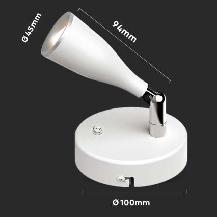 Світлодіодний настінний точковий світильник LED/4,5W/230V 3000K білий