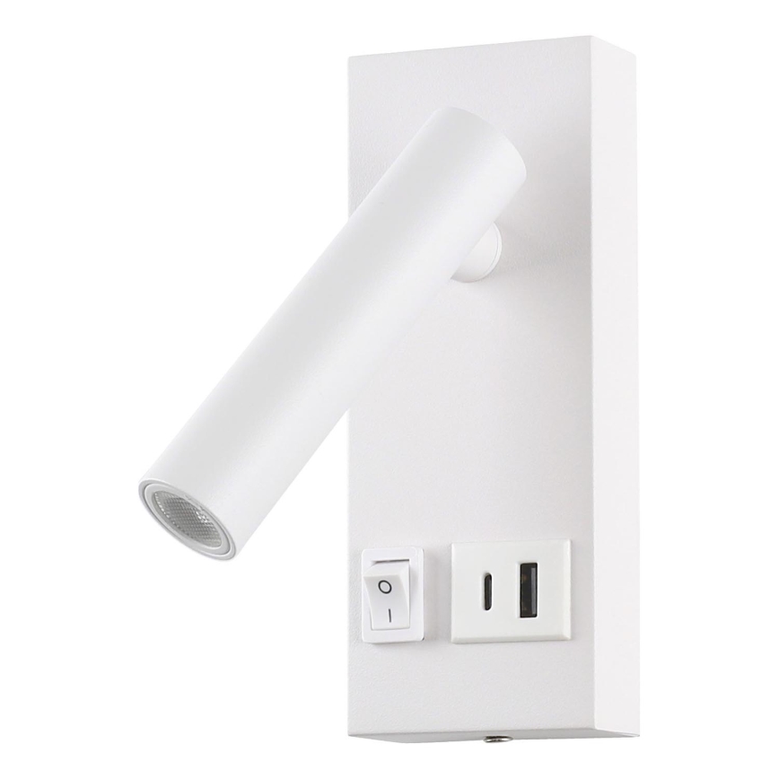 Світлодіодний настінний точковий світильник з USB LED/2W/230V білий