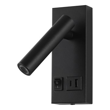 Світлодіодний настінний точковий світильник з USB LED/2W/230V чорний