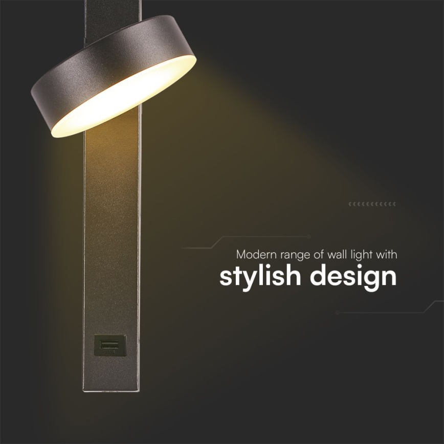 Світлодіодний настінний точковий світильник з USB-портом LED/8W/230V 3000K