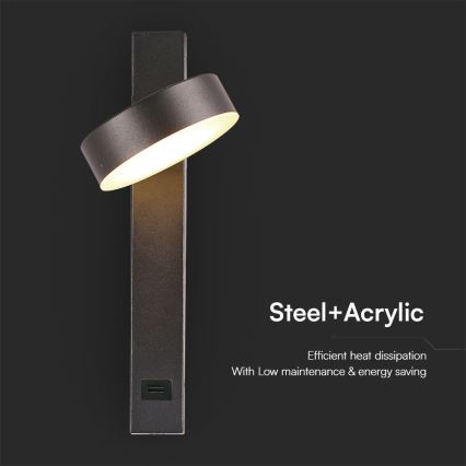 Світлодіодний настінний точковий світильник з USB-портом LED/8W/230V 3000K